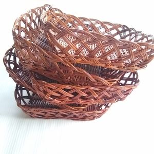 Boho Woven wicker square baskets wall basket gallery lot of 5